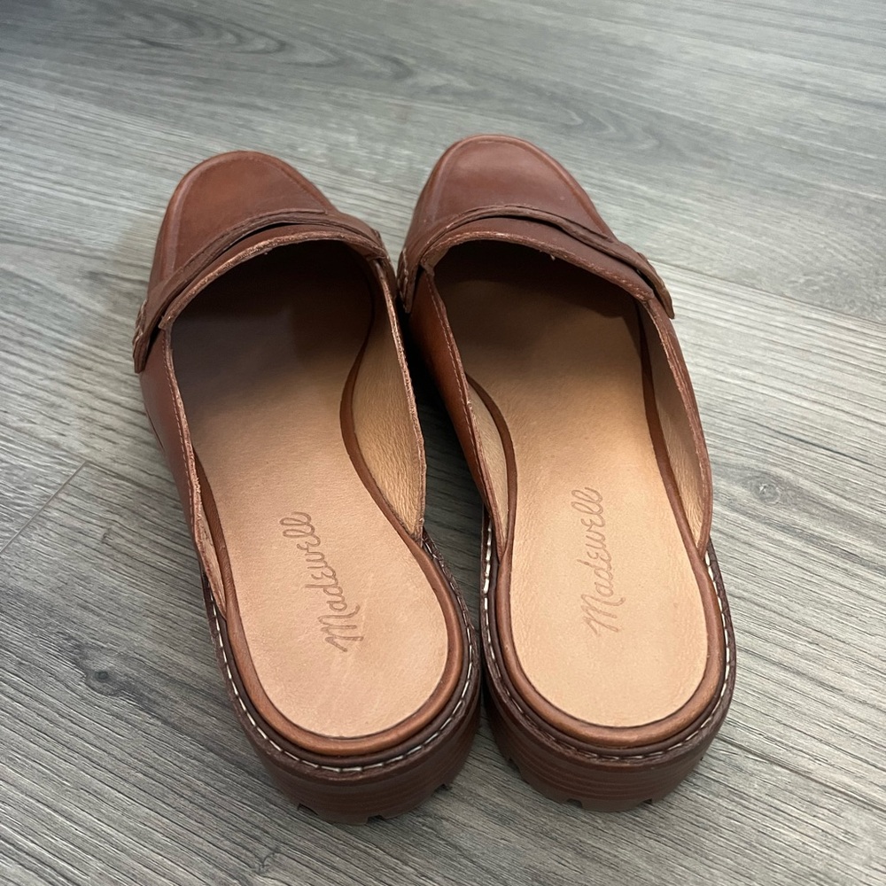 Madewell Brown Leather Slip-On Loafer Mules with lug sole - Picture 4 of 10